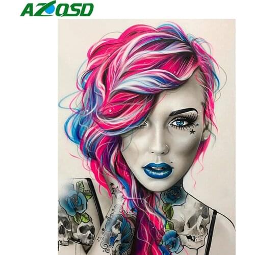 AZQSD 5D Diamond Painting Woman Rhinestones Pictures Diamond Embroidery Portrait Mosaic Home Decorations Cross Stitch Kits