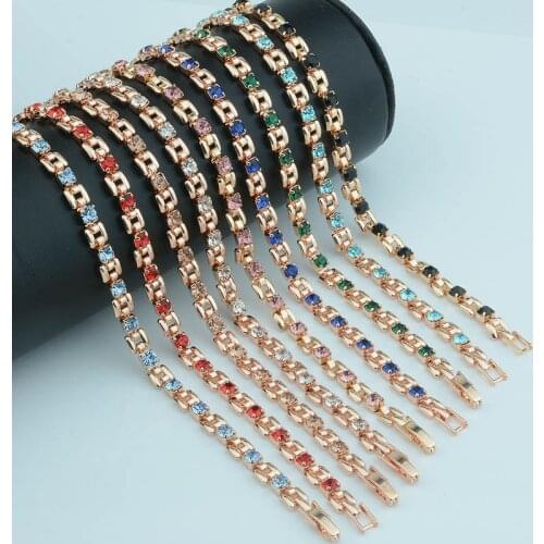 New 4mm Red/Green/White Stone Women 585 Rose Gold Color Bracelets Fold Over Clasp Hand Chain