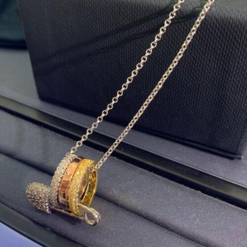 Brand 1:1Fashion Necklace Rose Gold 3 Colors Circles with Safety Pin Pendant Necklace Women CZ Zircon Jewelry