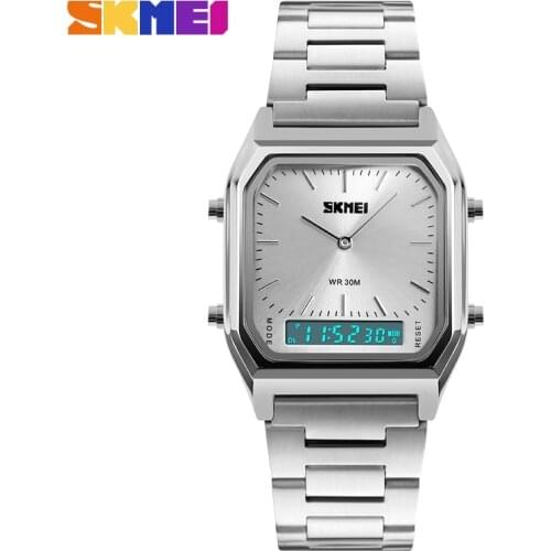 Dual Display Watches Mens Fashion LED Digital Wristwatches Chrono Alarm Men Clock Waterproof Stainless Steel reloj hombre SKMEI