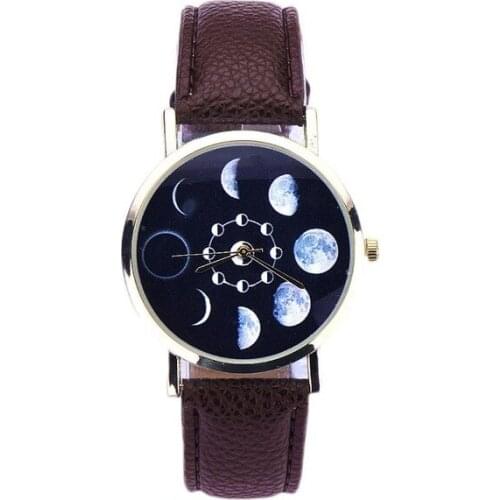 Watch Women Ladies Luxury Lunar Eclipse Pattern Casual Leather Band Analog Montre femme Clock Female Quartz Wrist Watch Nice