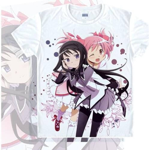 Hot Anime Puella Magi Madoka Magica Kaname Madoka & Akemi Homura Tee Summer Short Sleeve T-shirt Tops Unisex Cosplay