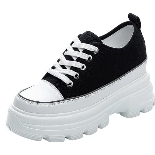 Krasovki 8cm Super Thick Sole Platform Shoes Sneakers Chunky Wedge Hidden Heel Casual Shoes Lace Up Vulcanized Shoes