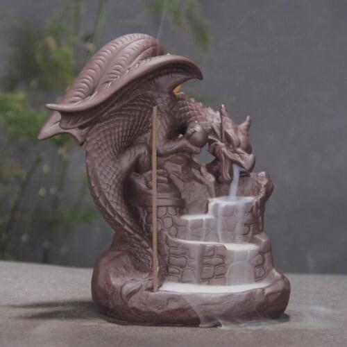 Ceramic Dragon Pterosaurs Back Flow Reflux Incense Burner Home Decor Ceramics Ornament Incense Base + 10PC Incense Cones
