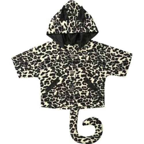 Autumn New Fashion Infant Baby Girls Coats Clothes 3D Leopard Print Short Sleeve Hooded Warm Coat Jacket Casual Kids Outwear