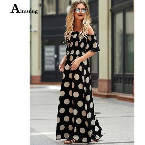 Aimsnug 2021 Summer Ladies Elegant Long Maxi Dress Raglan Sleeve Bohemian Dresses Women Patchwork Dot Vintage Straight Dress