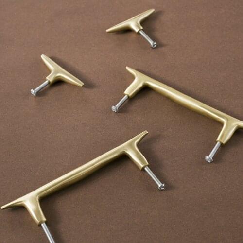 LKL Solid Brass Handle Wardrobe Drawer Light Luxury Pure Copper Handmade Gold Handle T Bar Pulls for Furniture