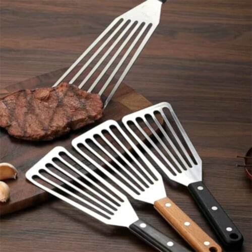 Stainless Steel Fish Spatula Metal Blade With Wooden Handle Fish Utensils Egg Frying Pan Shovel For Kitchen Cooking Tool