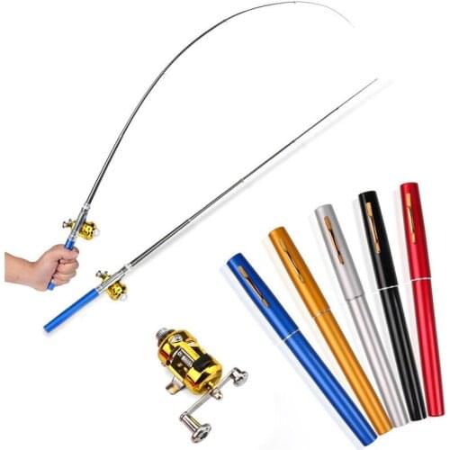 Mini Portable Pocket Fish Pen Shape Aluminum Alloy Outdoor Fishing Rod Pole Reel Survival Gear