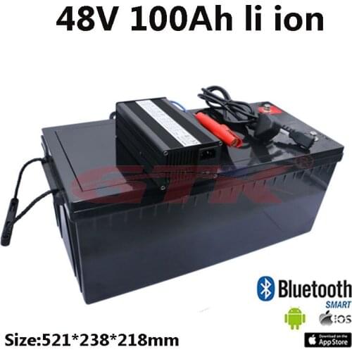 Powerful 48V 100Ah Lithium ion battery pack waterproof ABS case with BMS for RV Marine golf cart solar power storage+10A Charger