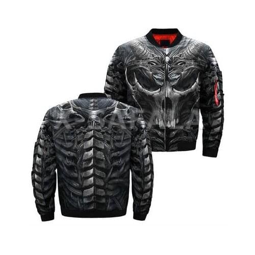 Mens Bomber Jackets Streetwear Hip Hop Coat Trippy Skull Head Print Oversized Zipper Unisex Outwear Harajuku Windproof Jacket