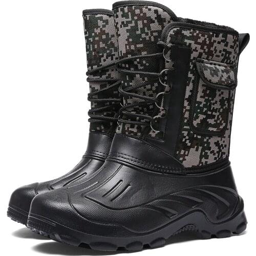 Okkdey Mens winter EVA snow boots plus velvet outdoor shoes warm camouflage boots mens large size waterproof fishing boots