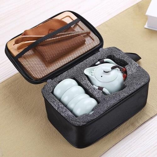 Travel Kung Fu Tea Set One Pot and Four Cups Brief Outdoor Portable Set Friend Gift Ceramic Teaware