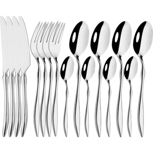 High-Grade Silver Food Portable Flatware Cutlery Set 304 Stainless Steel Table Fork Knife Spoon Dinner Dinnerware Tableware Set