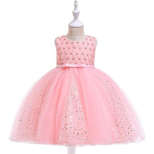 2021 New Childrens Dress Stars Hot Gold Mesh Princess Dress Bow Nail Beaded Wedding Dress Girl Poncho Skirt