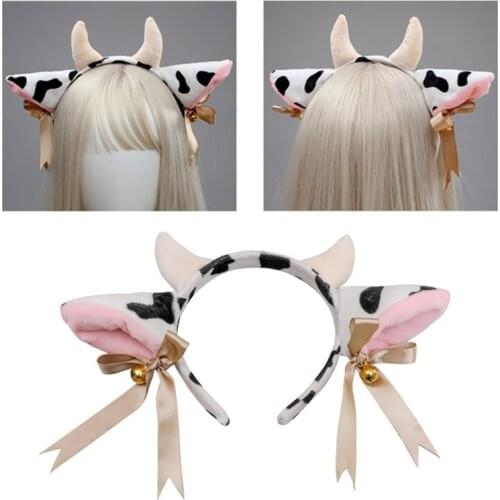 Q1QA Cow Ears Head Hoop Durable Headband Celebrations Black/White Headwear Match Various Hairstyles Eye-catching Specialty