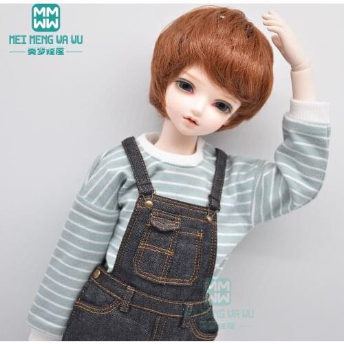 BJD doll clothes fits 40-45cm 1/4 MSD MK MYOU fashion striped T-shirt, denim overalls