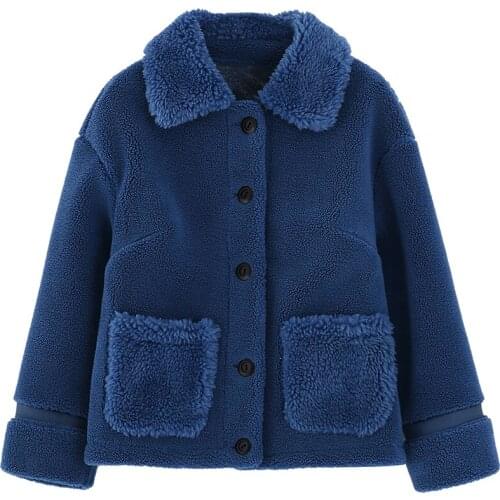 Autumn winter fur one lambs wool coat womens short overcoats plus velvet Loose warmth was thin particle velvet parka women