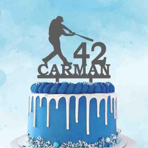 Personalized Baseball Cake Topper Custom Name Age Man Playing Baseball Silhouettes Birthday Party Cake Decoration Topper