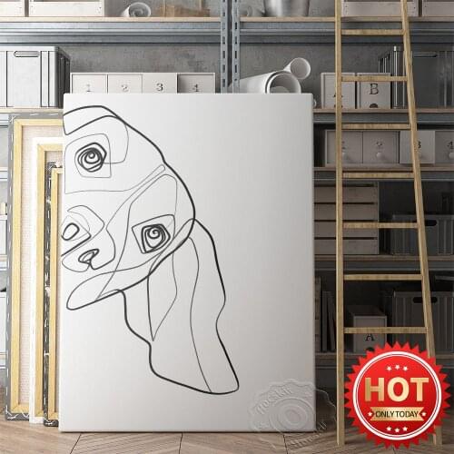 Black White Line Art Dog Poster, Concise Single Line Art Prints, Minimalist Wall Art, Line Animal Nursery Kids Room Wall Decor
