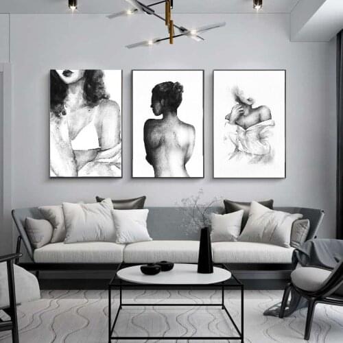 Nordic poster watercolor painting sexy girl black and white canvas art print painting wall art modern home decoration painting