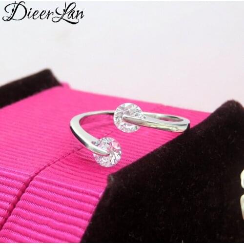 Boho Luxury Silver Color Double Zircon Cubic Crystal Rings for Women Lover Finger Ring Valentines Day Gifts