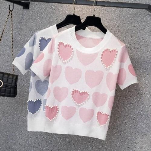 Korean Style Women Sweater 2021 Beading Sweater Woman Oversized Basic Knitted Pullover Sweaters Pullovers Jumper Summer Y2K Top