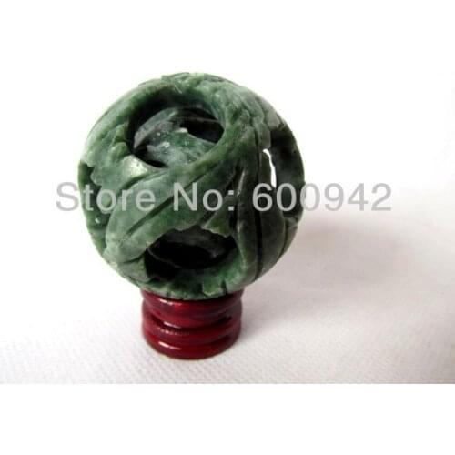 Wonderful Carven 3 Layers Ball Green White Jade Puzzle Ball Sphere geomantic omen Ornaments