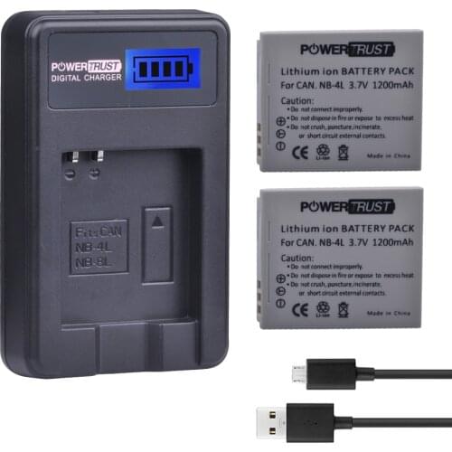 PowerTrust 2Pcs 1200mAh NB-4L NB 4L NB4L+ LCD USB Charger for Canon IXUS 60 65 80 75 100 I20 110 115 120 130 IS 117 220 225