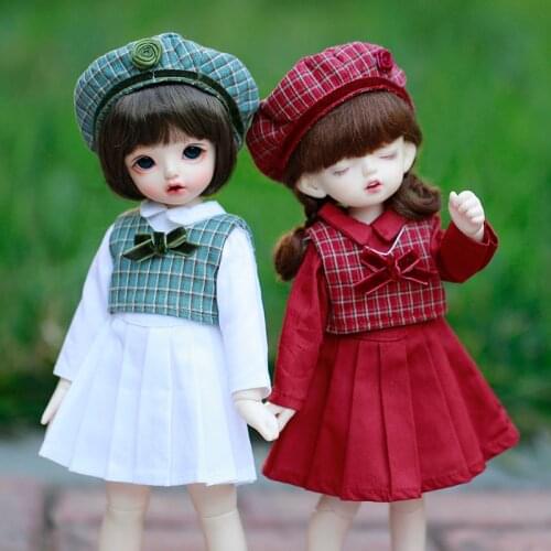 1set Retro girl Doll Blyth Clothes Plaid dress+hat Uniform skirt suit for SD DD YOSD 1/6 bjd 30cm Doll Clothes Doll Accessories