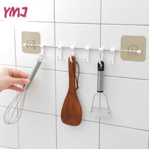 1 PC Multi-purpose Kitchen Hook Self-adhesive Closet Bathroom Hanger 6 Stick Hook Hanging Clothes Kitchen Wall Door Hooks