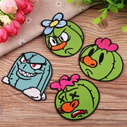 10pcs/lot Funny Cactus Patches Clothing Embroidery Iron On Applique For Bags Dress Clothes Cheap Patches Clothing Applique