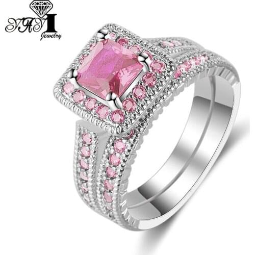 2pcs YaYI Jewelry Top Quality Princess Cut 10*10mm Multi Cubic Zirconia Silver Color Engagement Wedding Set Rings Expensive Gift