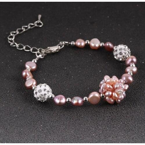2020 Korean Fashion Freshwater Pearls Bracelet For Women Girls Natural White Pink Purple Flower Statement Pearl Charm Bracelets