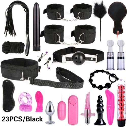 26 PCS Adults Sex Toys for Woman BDSM Bondage Handcuffs for Sex Erotic Toys Anal Plug Vibrator Sexy Bed Restraints for Couples