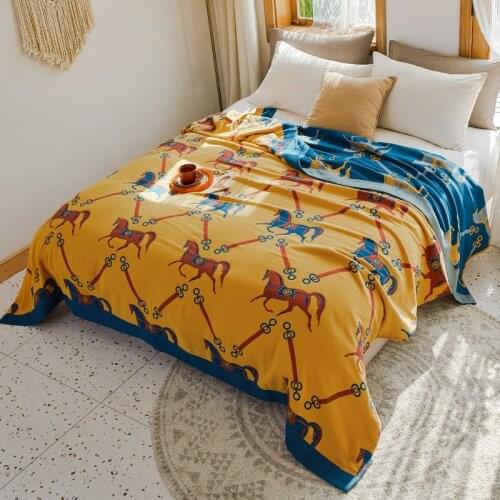 4 Layers Cotton Towel Blanket Soft Summer Cool Quilt Couples Sleeping Lightweight Bedding Blankets for Couch Sofa