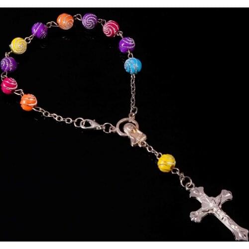 48 Pieces / Catholic Spiral Beads Rosary Cross Bracelet Religious Cross Guadalupe Medal Bracelet Jewelry Charm