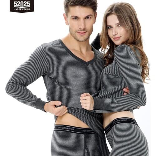 52025 Men Thermal Underwear Women Thermal Underwear Premium Fine Rib Cotton Warm Fleece-lined Long Johns Comfortable Men Thermal