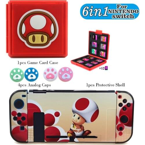 6 IN1 FOR NintendoSwitch Accessories Limited Edition Shell Protective Case + 4 Pattern Analog Cover for Nitendo Switch Console J
