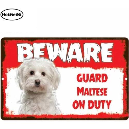 HotMeiNi 13cm x 8.5cm Car Sticker Beware Guard Maltese Dog On Duty Novelty Aluminum Metal Sign Car Styling