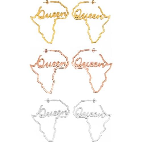 Anniyo African Map Quee Big Earrings Exaggerate Larger Earring Stud Africa Traditional Ethnic Hyperbole Wedding Jewelry #171621