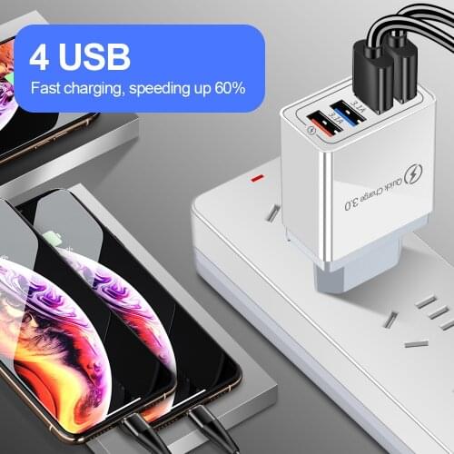 4USB Quick Charger 3.0 USB Charger For iphone Samsung Tablet EU US Plug Wall Mobile Phone Charger Adapter Fast Charging