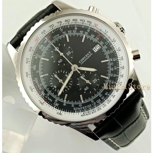 46.5mm NEW Brand Men watch black dial silver case Japan Quartz Movement