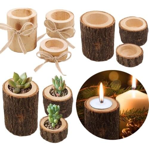 Wooden Candlestick Candle Holder Round Candle Holder Table Desktop Decoration Plant Flower Plot 2021New