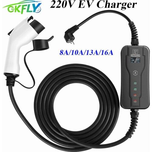 GKFLY SAE J1772 Type 1 Input EV Charger Plug 8A/10A/13A/16A Electric Vehicle Car Schuko Controller Home Charger