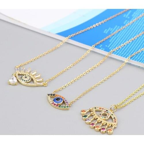 Hot Colourful Zirconia Necklace Women Jewelry High Quality Copper Link Chain Rainbow Evil Eye Pendant Necklace bijoux femme