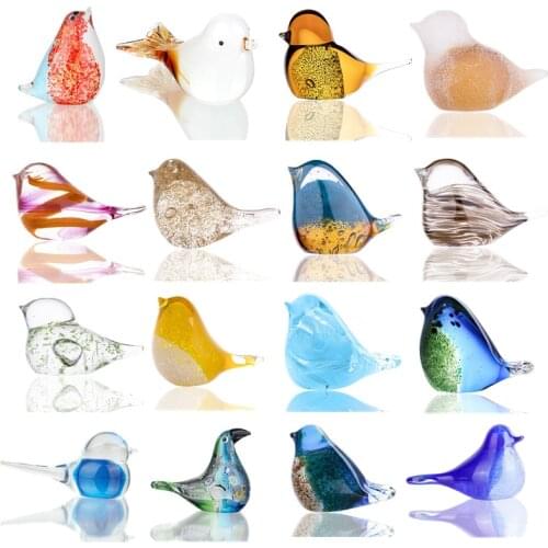 H&D 14 kinds Hand Blown Art Decor Bird Figurines Murano Glass Animal Crafts Collection Christmas Birthday Gift Home Office Decor