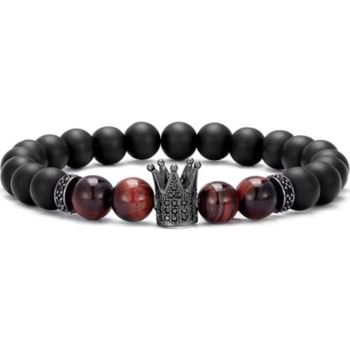 8mm crown gold silver copper cz zircon cubic zirconia beads bohemian Yoga Bracelet agate Onyx Stone Bangles 4gh5