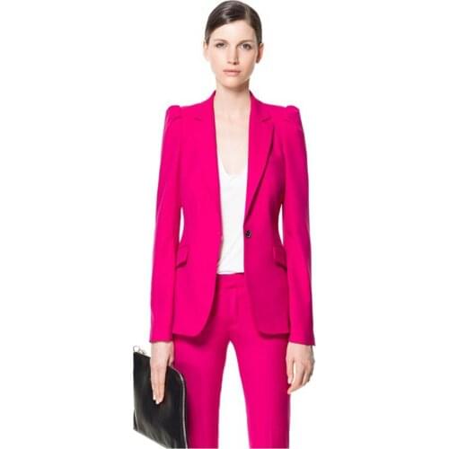 New Fuchsia Women Suits Business Pant Suits Women Summer Business Suits Female Formal Work Wear 2 Piece Female Trouser Suits