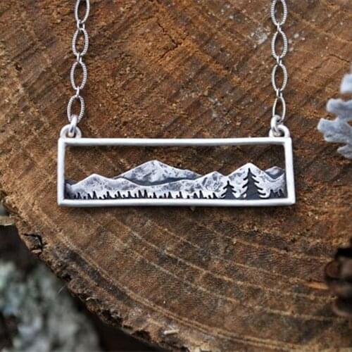 New Mountain Pine Tree Pendant Necklace Landscape Jewelry Ladies and Mens Travel Accessories